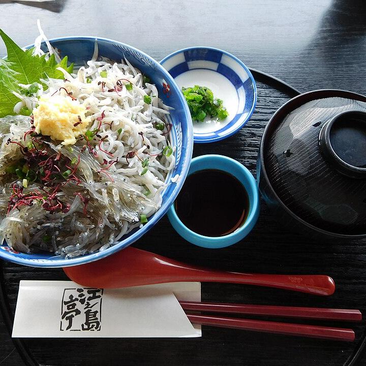 Shirasu whitebait rice bowl, a soft fish food for Japanese babies
